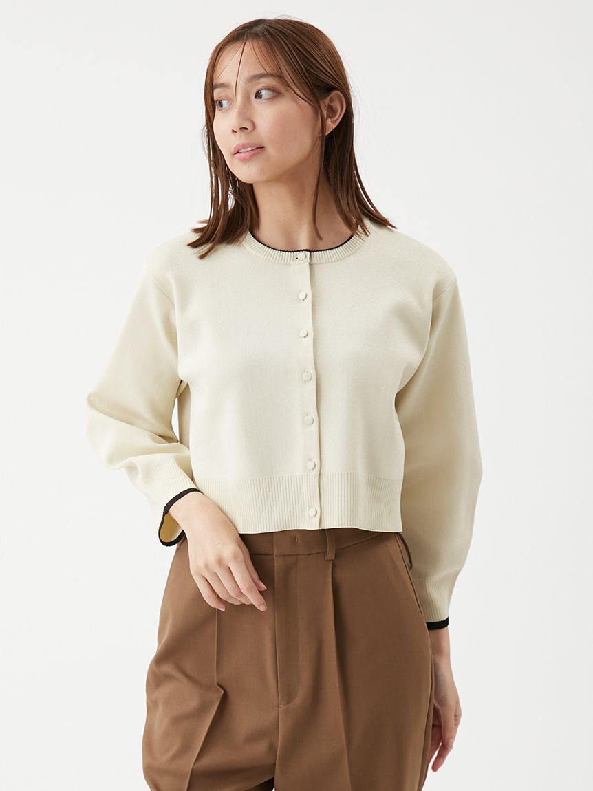 Mila Owen「【USAGI ONLINE・ZOZOTOWN限定カラー】フォルムアンサンブルくるみ釦ショートカーデ」|カーディガン|