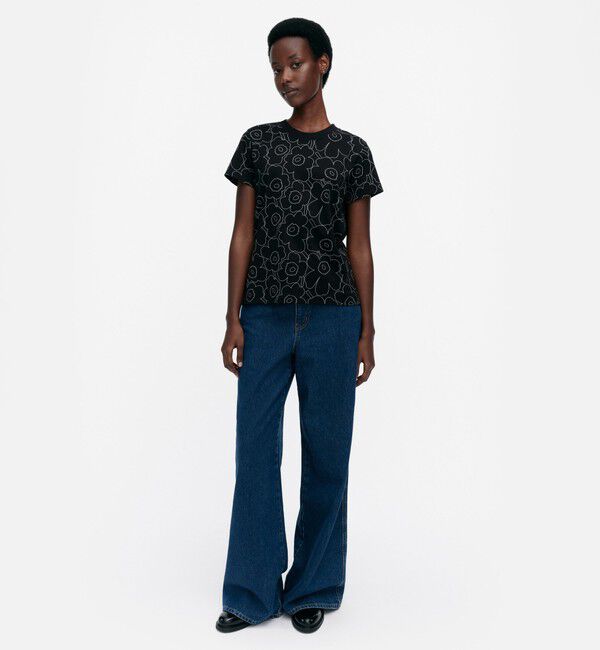 Marimekko「Heleys Piirto Unikko Tシャツ」|シャツ・ブラウス|ブラック&times;グレー