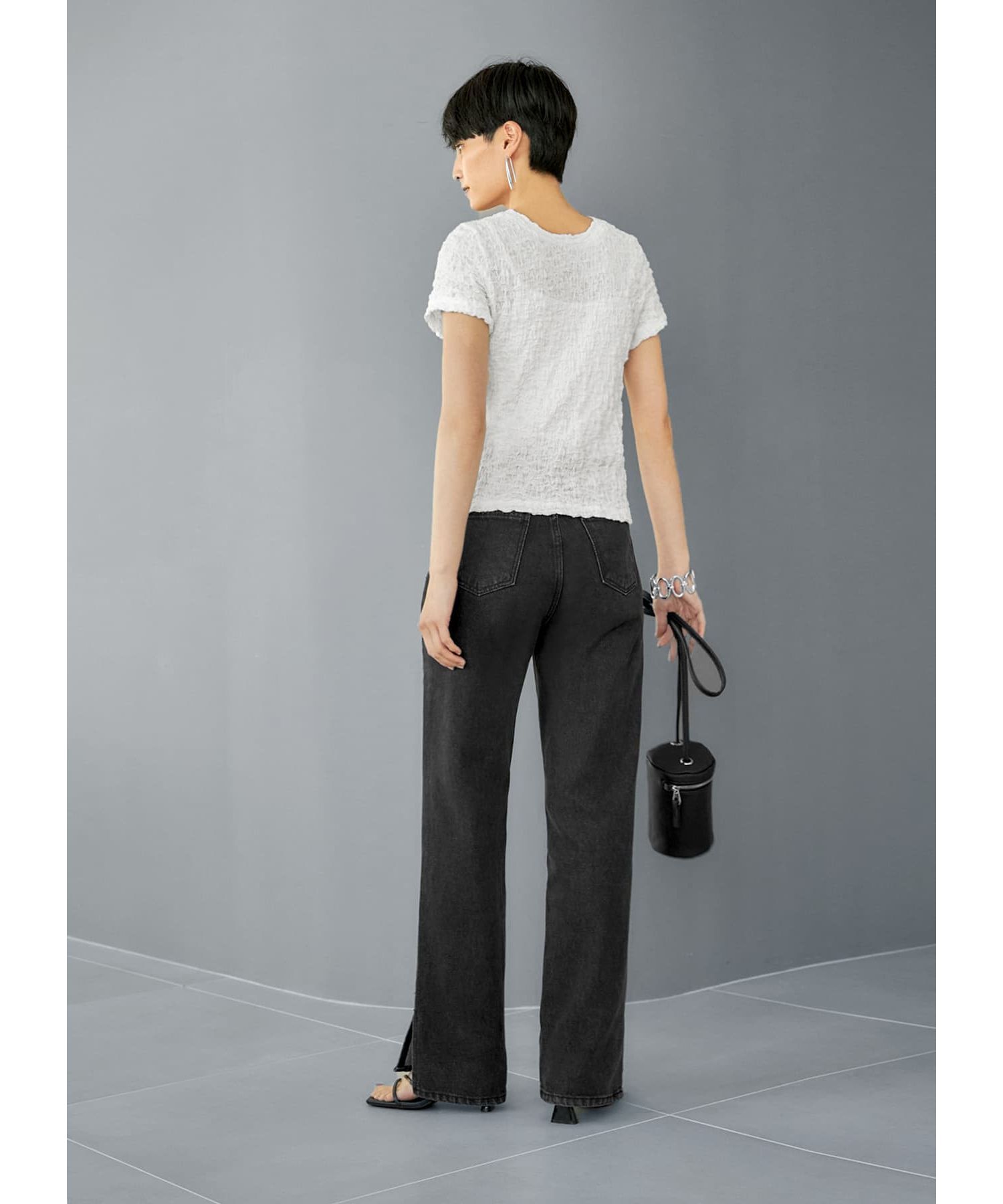 STYLE DELI「裾スリットブラックストレートデニム」|デニム|