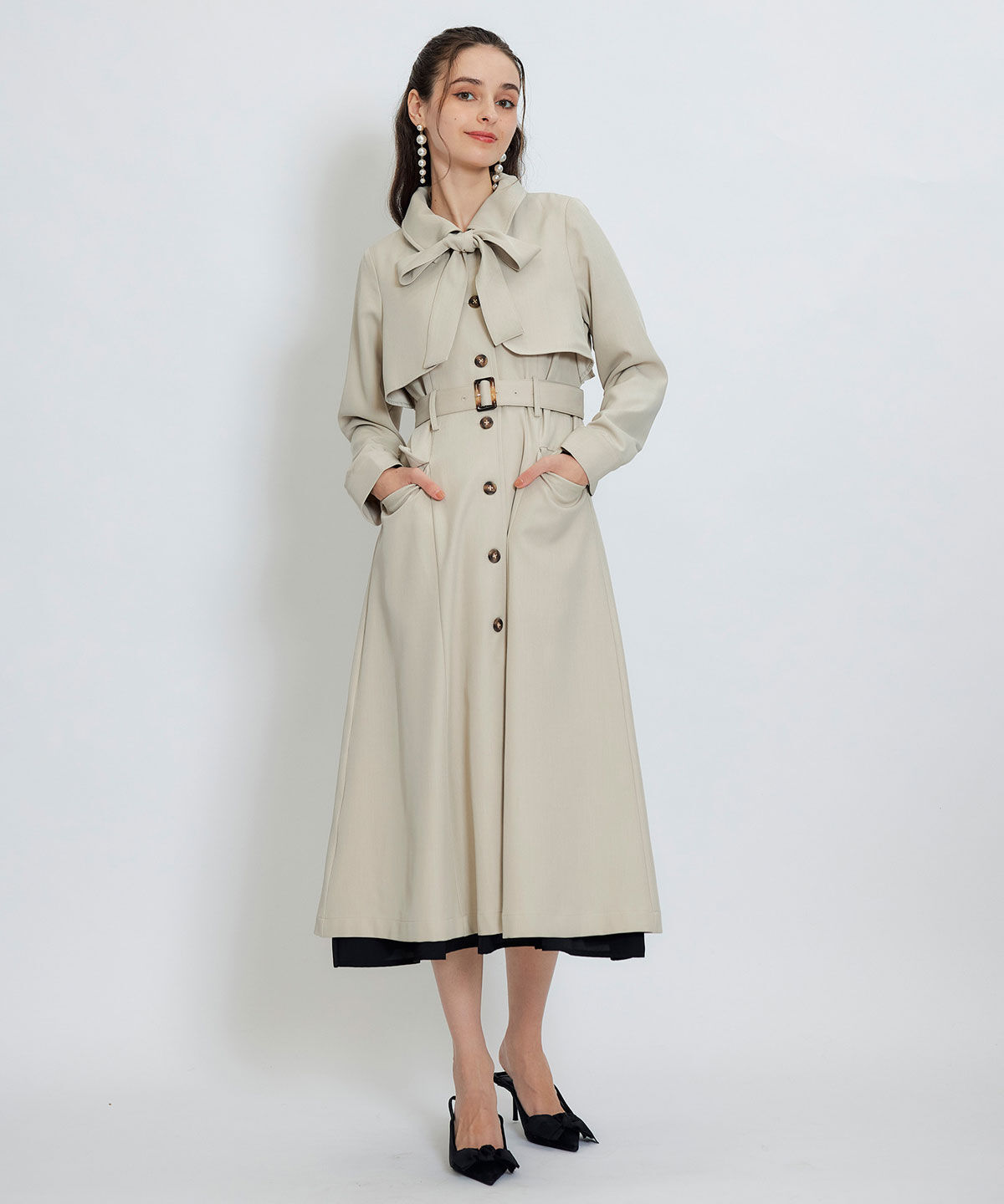 REDYAZEL「2WAYレイヤードライクリボントレンチコート」|トレンチコート|オフ