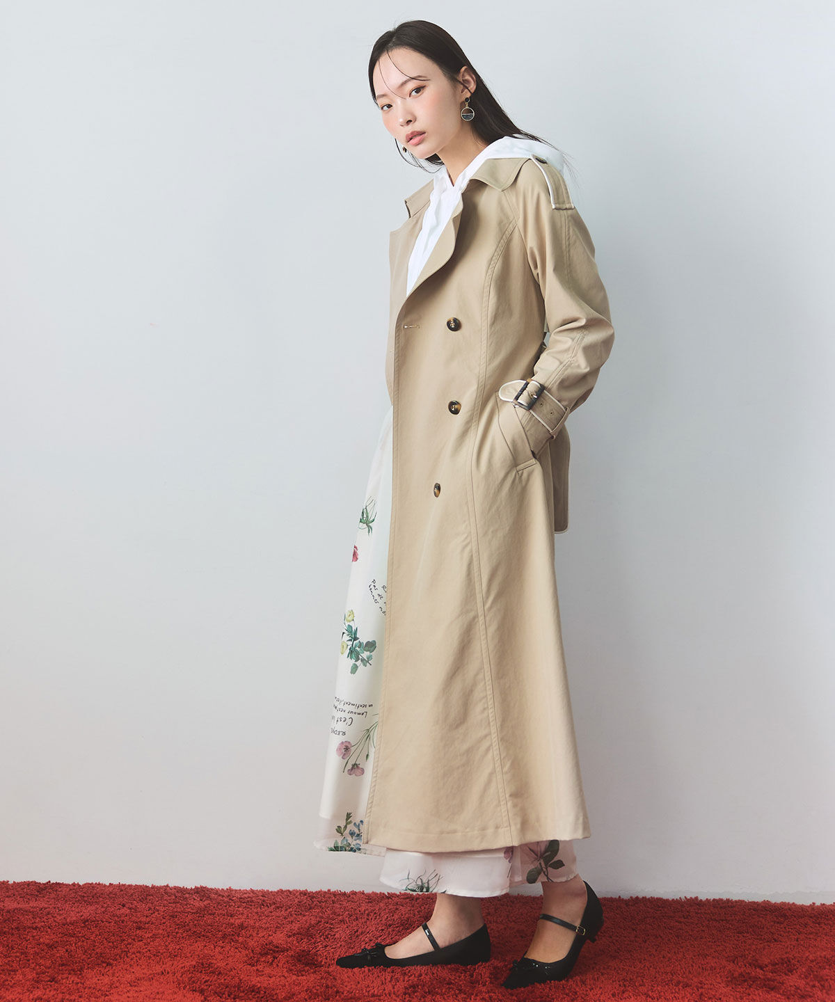 REDYAZEL「バックベルトデザインパイピングロングトレンチコート」|トレンチコート|