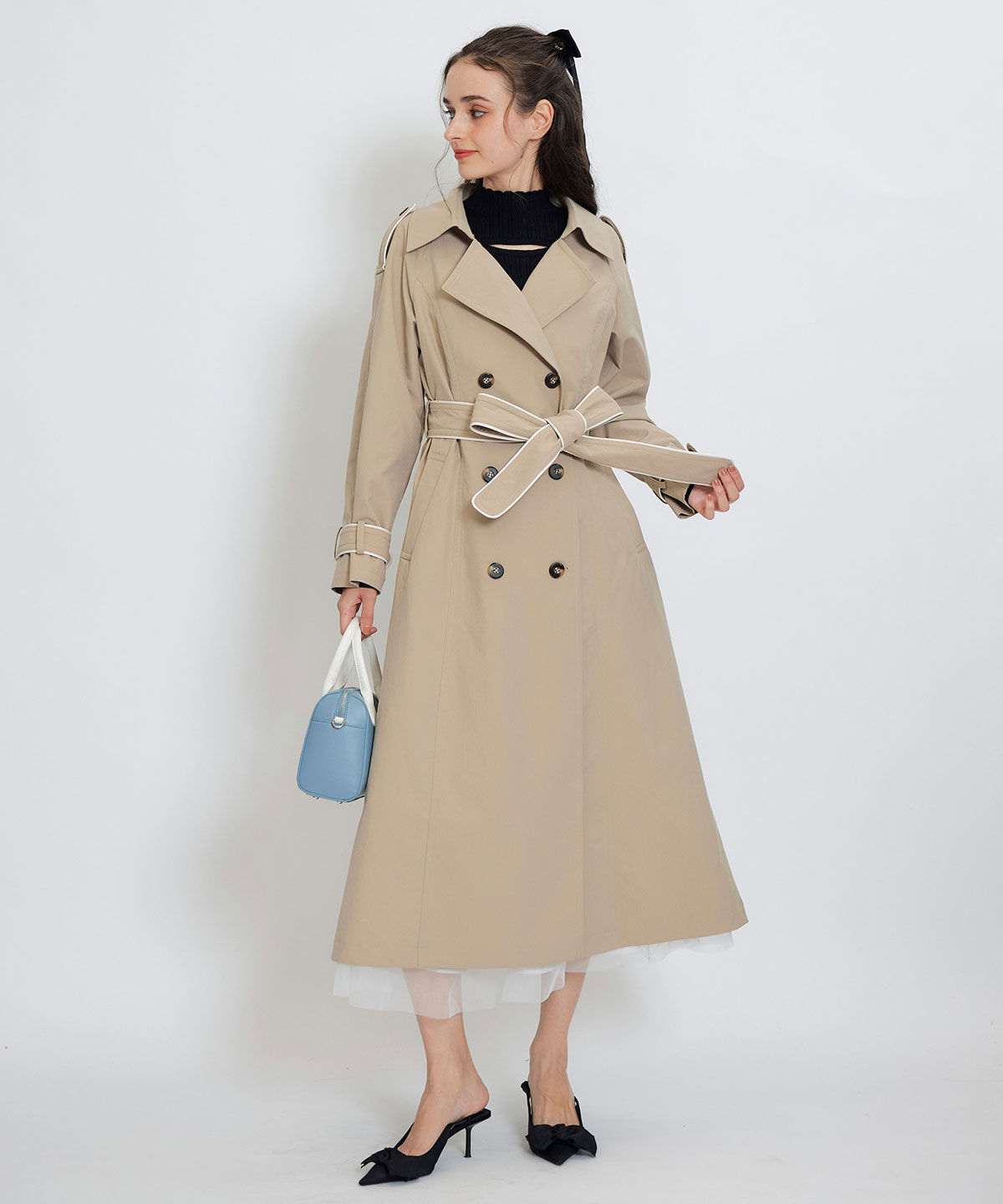 REDYAZEL「バックベルトデザインパイピングロングトレンチコート」|トレンチコート|