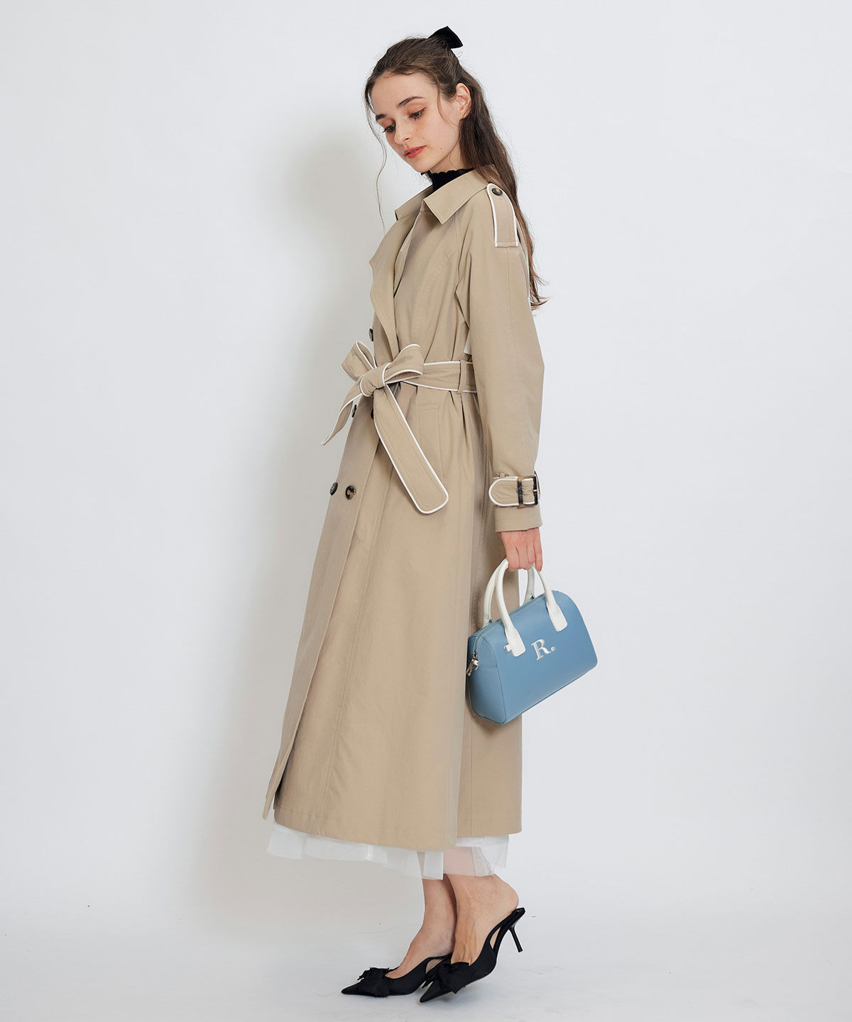 REDYAZEL「バックベルトデザインパイピングロングトレンチコート」|トレンチコート|
