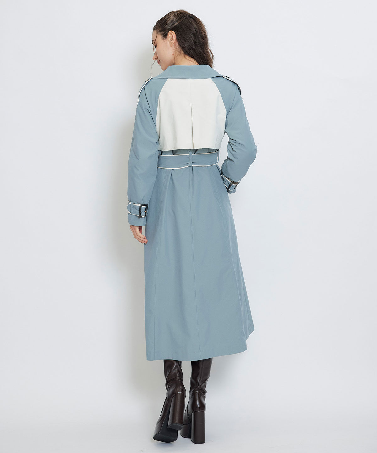 REDYAZEL「バックベルトデザインパイピングロングトレンチコート」|トレンチコート|