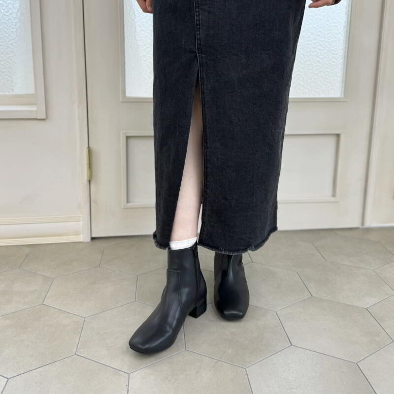 WA Oriental TRaffic「【 防寒 】スクエアトゥ プレーン ショートブーツ /32401 中敷き起毛 ＆ クッション」|ショートブーツ|