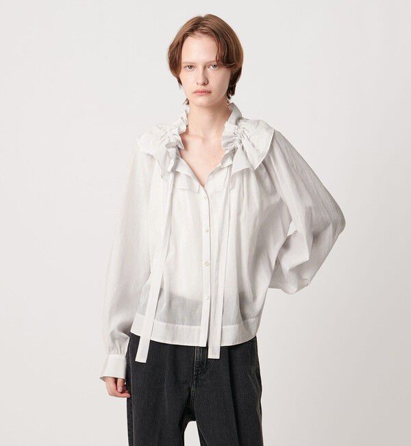 AEWEN MATOPH「＜AEWEN MATOPH＞ギャザーリボンブラウス ‐ ウォッシャブル ‐」|シャツ・ブラウス|OFF WHITE