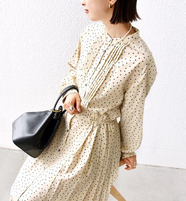 SHIPS for women「【WEB限定】〈手洗い可能〉ドット / 花柄 バンドカラー サイド プリーツ ワンピース」|ワンピース|ストーン