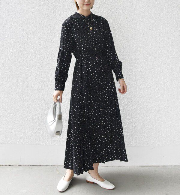 SHIPS for women「【WEB限定】〈手洗い可能〉ドット / 花柄 バンドカラー サイド プリーツ ワンピース」|ワンピース|