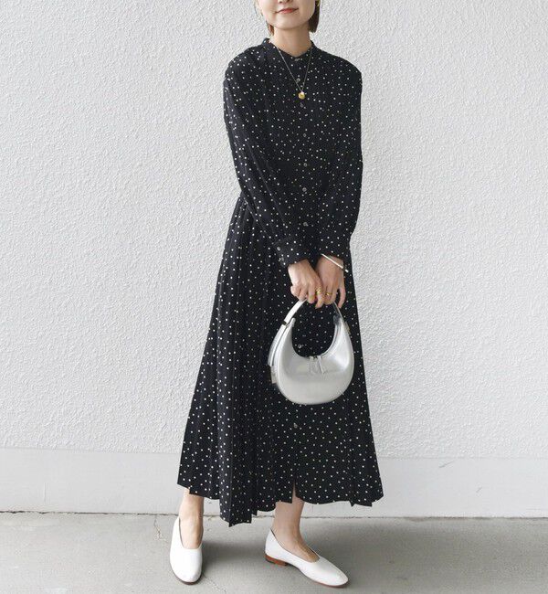 SHIPS for women「【WEB限定】〈手洗い可能〉ドット / 花柄 バンドカラー サイド プリーツ ワンピース」|ワンピース|
