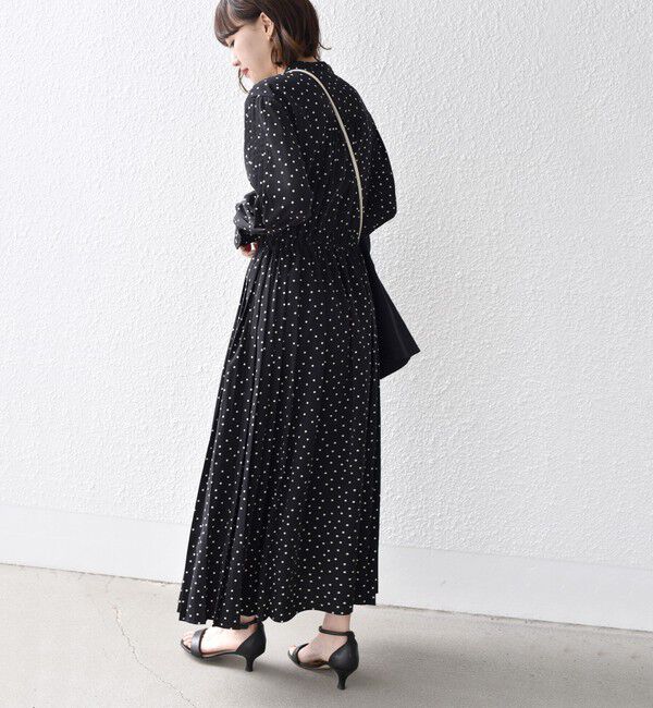 SHIPS for women「【WEB限定】〈手洗い可能〉ドット / 花柄 バンドカラー サイド プリーツ ワンピース」|ワンピース|