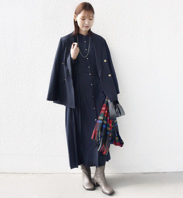 SHIPS for women「【WEB限定】〈手洗い可能〉ドット / 花柄 バンドカラー サイド プリーツ ワンピース」|ワンピース|