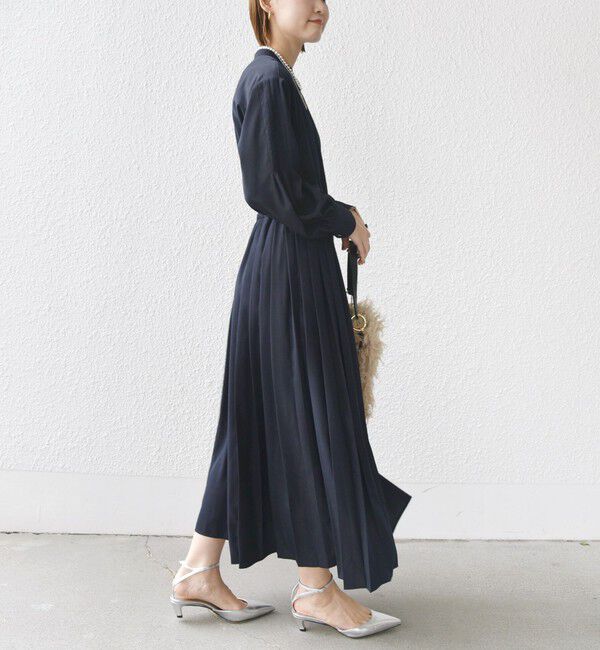 SHIPS for women「【WEB限定】〈手洗い可能〉ドット / 花柄 バンドカラー サイド プリーツ ワンピース」|ワンピース|