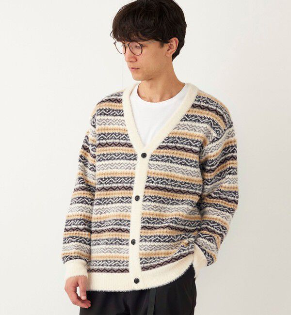 SHIPS Colors 「SHIPS Colors:〈洗濯機可能〉シャギー ジャカード Vネック カーディガン」|カーディガン|