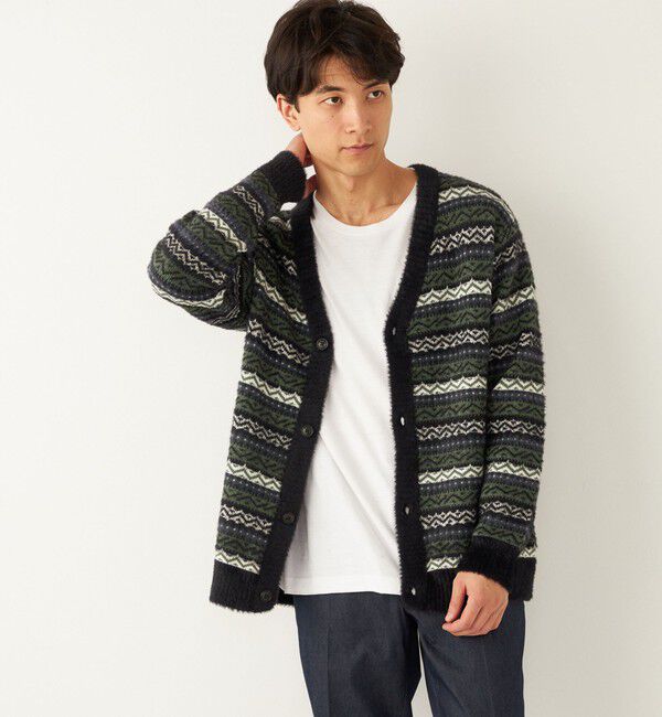 SHIPS Colors 「SHIPS Colors:〈洗濯機可能〉シャギー ジャカード Vネック カーディガン」|カーディガン|ブラック