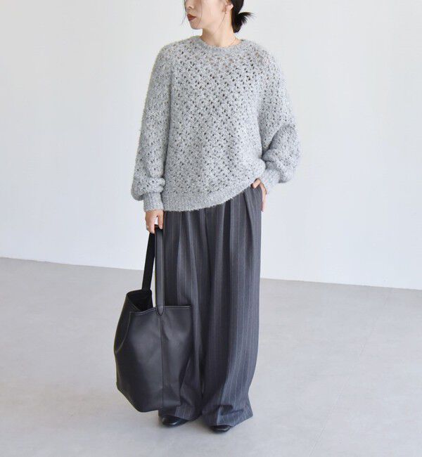 quaranciel「quaranciel:〈手洗い可能〉スパンコール レース編み クルーネック ドルマン ルーズ ニット」|ニット・セーター|