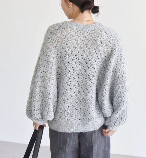 quaranciel「quaranciel:〈手洗い可能〉スパンコール レース編み クルーネック ドルマン ルーズ ニット」|ニット・セーター|