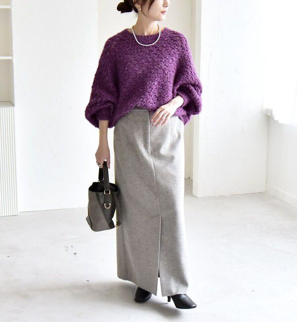 quaranciel「quaranciel:〈手洗い可能〉スパンコール レース編み クルーネック ドルマン ルーズ ニット」|ニット・セーター|