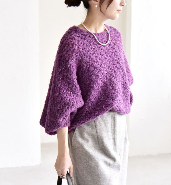 quaranciel「quaranciel:〈手洗い可能〉スパンコール レース編み クルーネック ドルマン ルーズ ニット」|ニット・セーター|