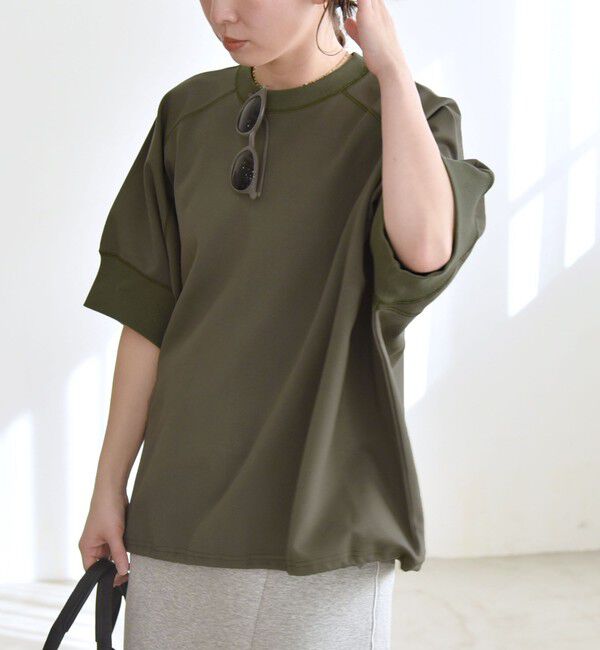 quaranciel「quaranciel:〈洗濯機可能〉ライト ポンチ ハーフスリーブ ドロスト ルーズ TEE」|Tシャツ・カットソー|