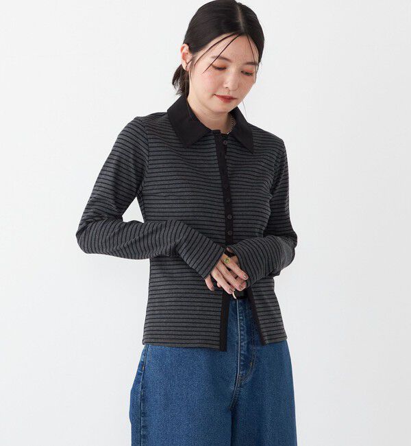 SHIPS Colors 「SHIPS Colors:〈手洗い可能〉ボーダー リブ ポロ カーディガン」|カーディガン|