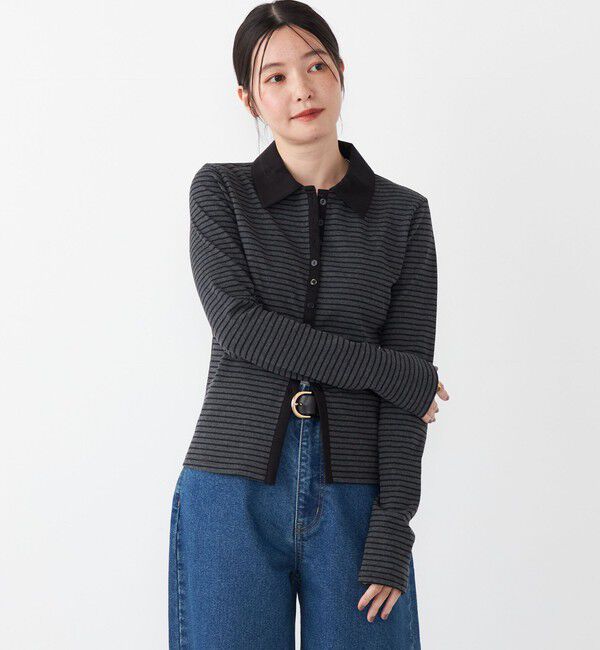 SHIPS Colors 「SHIPS Colors:〈手洗い可能〉ボーダー リブ ポロ カーディガン」|カーディガン|