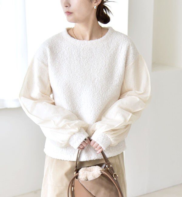 quaranciel「quaranciel:〈洗濯機可能〉ボア &times; チュール コンビ クルーネック プルオーバー」|プルオーバー|