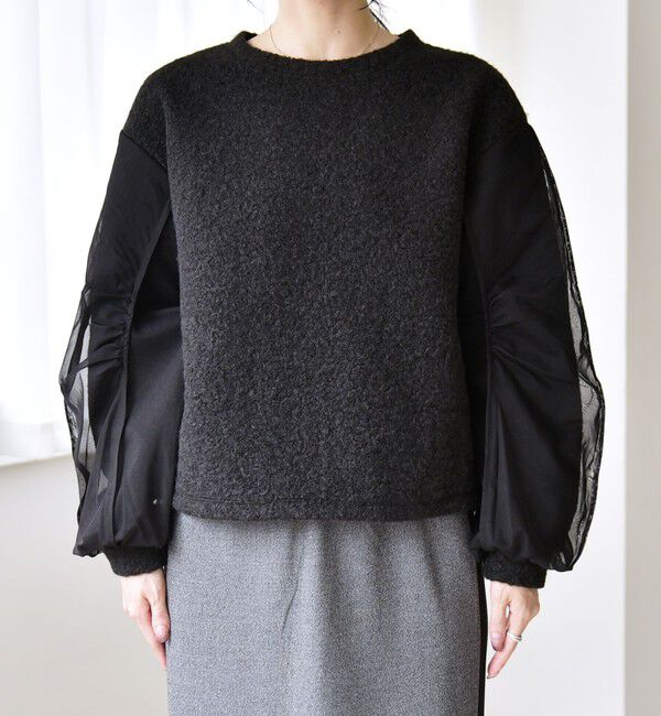 quaranciel「quaranciel:〈洗濯機可能〉ボア &times; チュール コンビ クルーネック プルオーバー」|プルオーバー|