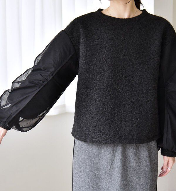 quaranciel「quaranciel:〈洗濯機可能〉ボア &times; チュール コンビ クルーネック プルオーバー」|プルオーバー|