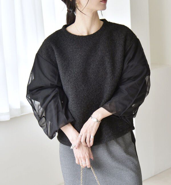 quaranciel「quaranciel:〈洗濯機可能〉ボア &times; チュール コンビ クルーネック プルオーバー」|プルオーバー|