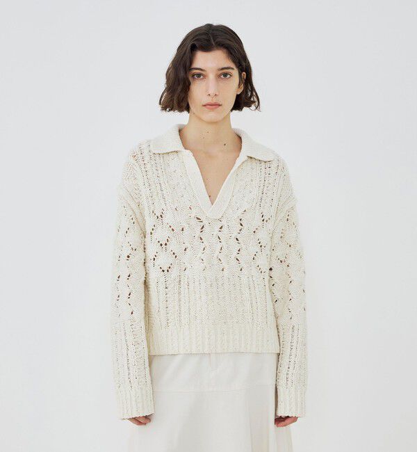 GALERIE VIE「コットンウールアラン オープンカラープルオーバー」|ニット・セーター|