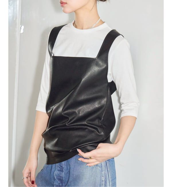  「《予約》FAUX LEATHER TOPS：ブラウス」|シャツ・ブラウス|ブラック