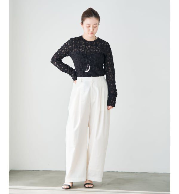 IENA「《一部カラーWEB限定/追加4予約》Flowerストレッチレースプルオーバー」|Tシャツ・カットソー|