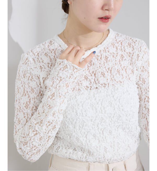 IENA「《一部カラーWEB限定/追加4予約》Flowerストレッチレースプルオーバー」|Tシャツ・カットソー|