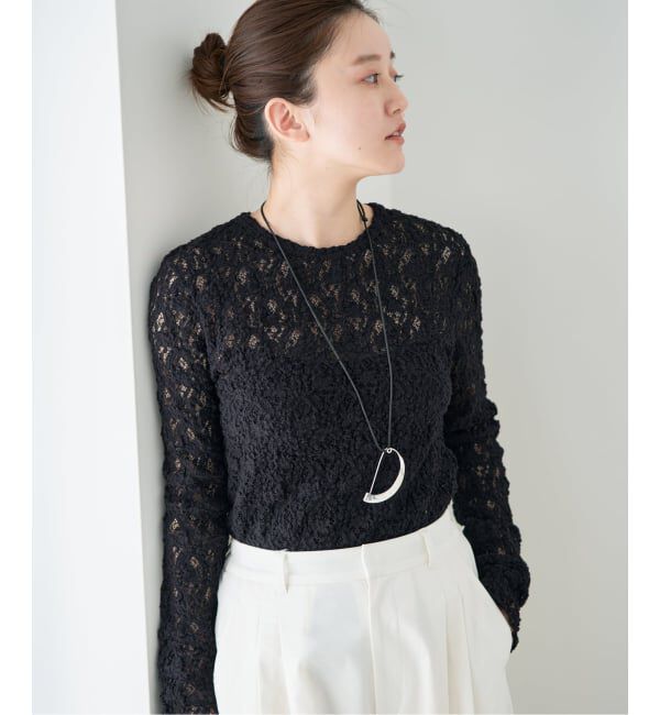 IENA「《一部カラーWEB限定/追加4予約》Flowerストレッチレースプルオーバー」|Tシャツ・カットソー|