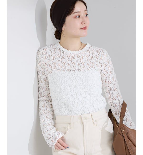 IENA「《一部カラーWEB限定/追加4予約》Flowerストレッチレースプルオーバー」|Tシャツ・カットソー|ホワイト
