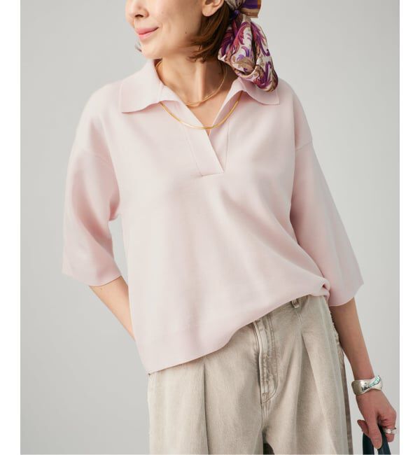 VERMEIL par iena「サマーウールスキッパーハーフスリーブプルオーバー」|ニット・セーター|ピンク A