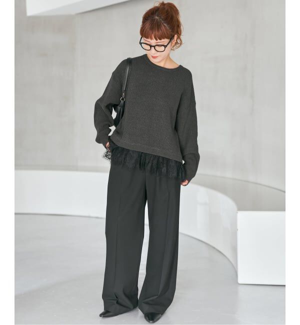 Spick and Span「《追加3》レースドッキング畦ニットプルオーバー」|ニット・セーター|