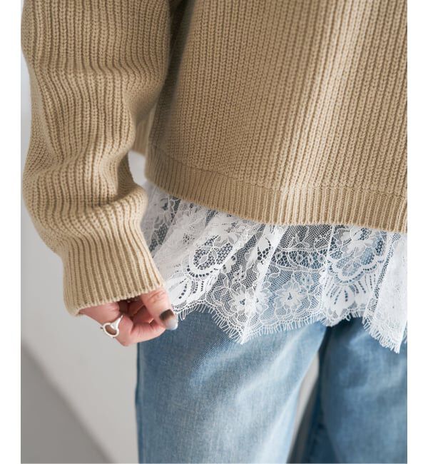 Spick and Span「《追加3》レースドッキング畦ニットプルオーバー」|ニット・セーター|
