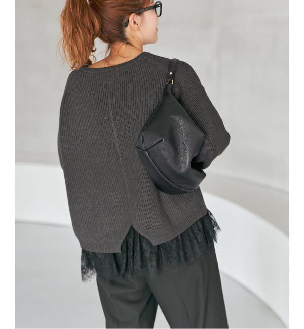 Spick and Span「《追加3》レースドッキング畦ニットプルオーバー」|ニット・セーター|