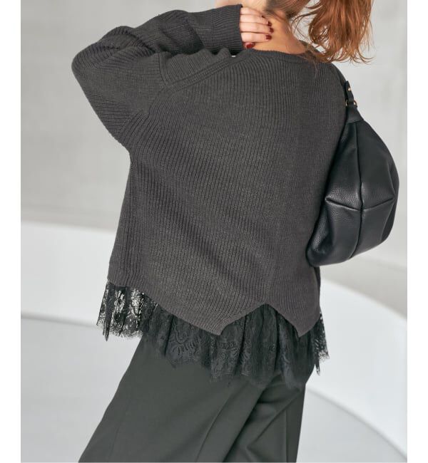 Spick and Span「《追加3》レースドッキング畦ニットプルオーバー」|ニット・セーター|