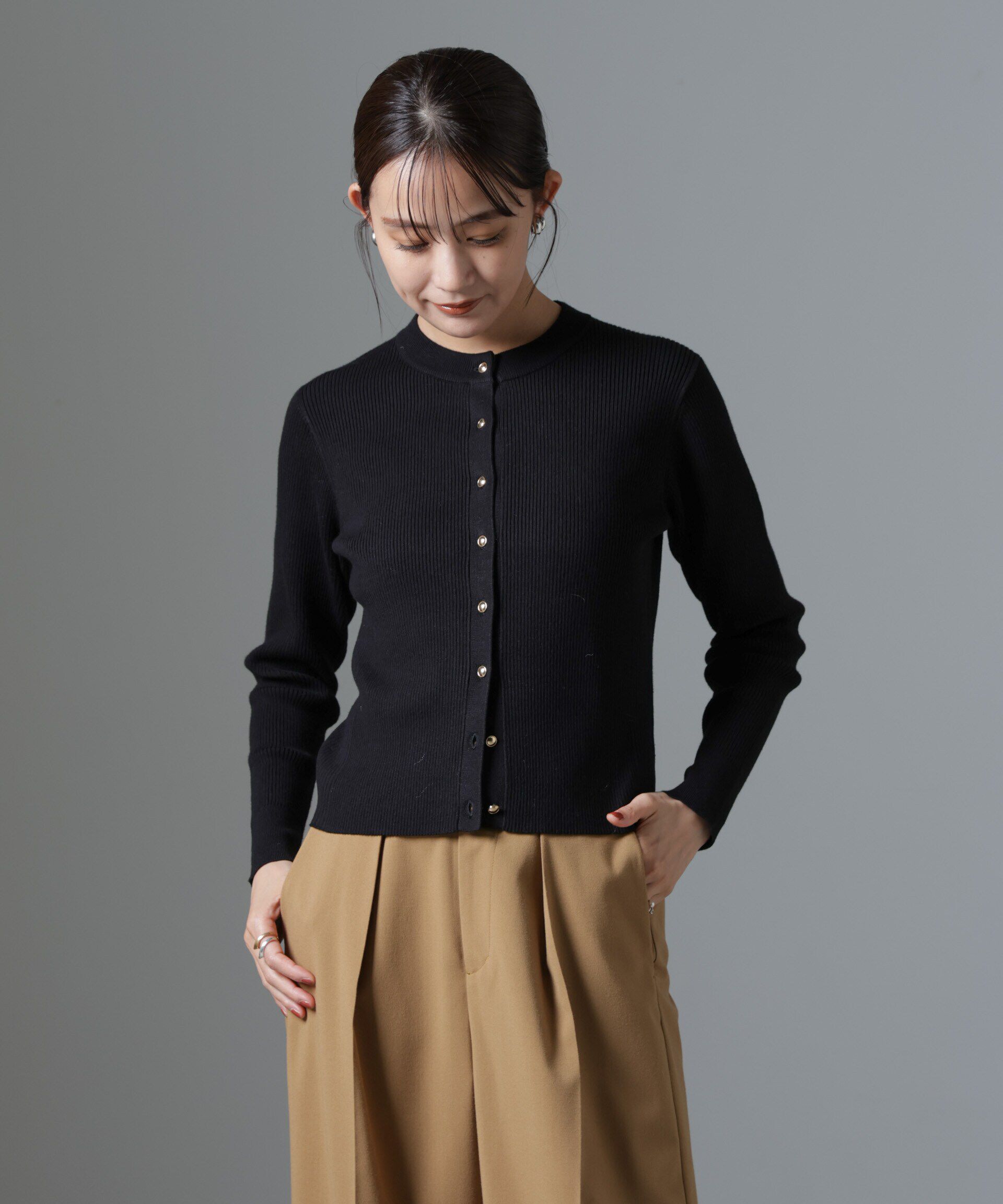 nano･universe「椿オイル加工リブカーディガン」|ニット・セーター|