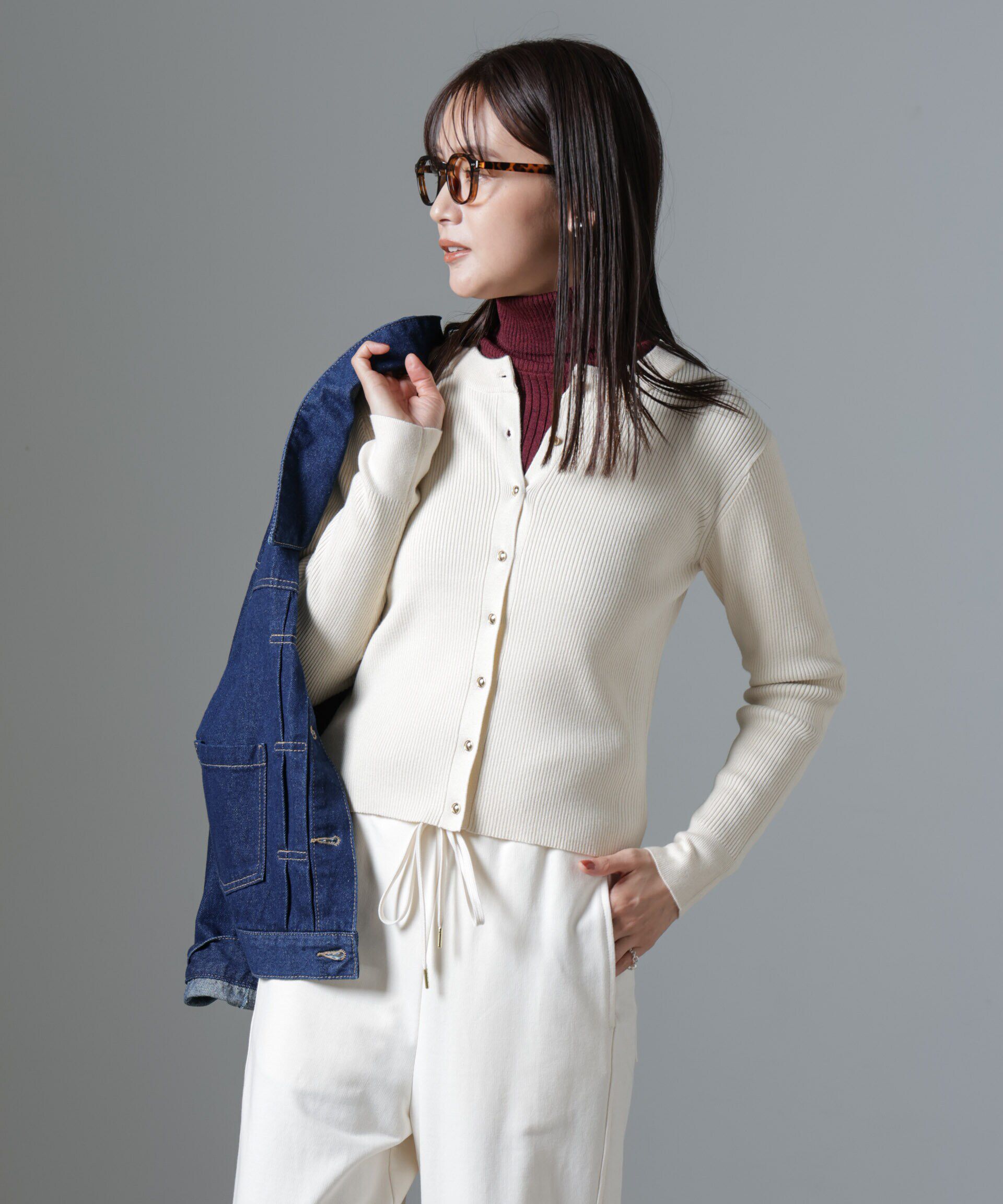 nano･universe「椿オイル加工リブカーディガン」|ニット・セーター|