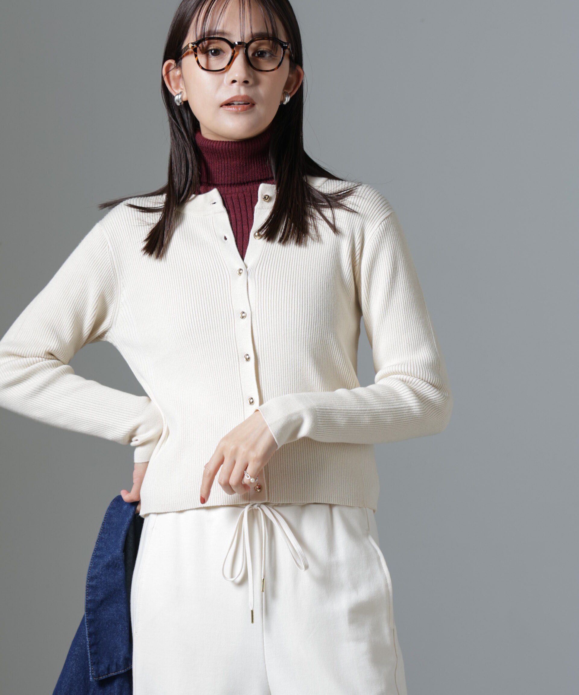 nano･universe「椿オイル加工リブカーディガン」|ニット・セーター|