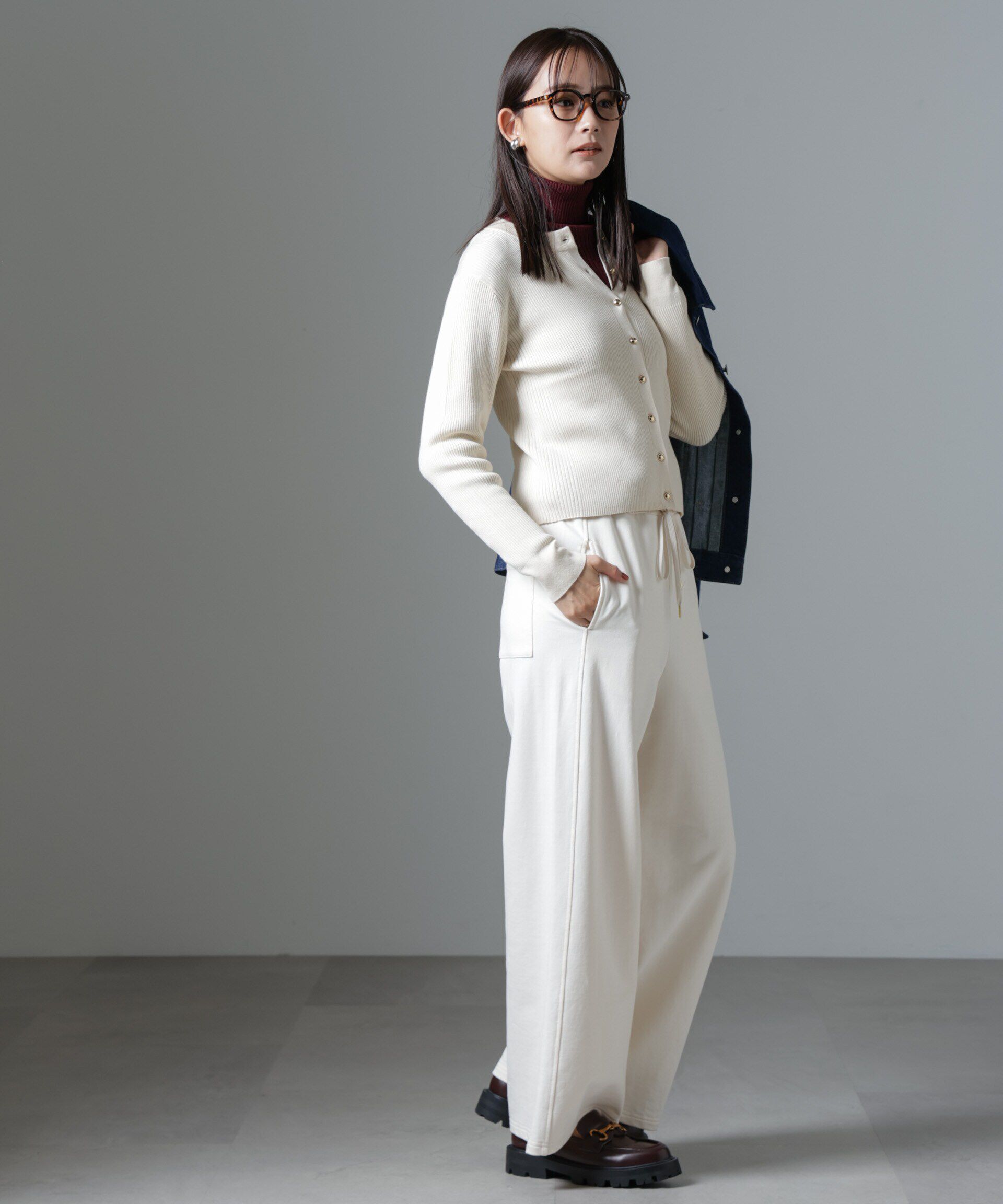 nano･universe「椿オイル加工リブカーディガン」|ニット・セーター|