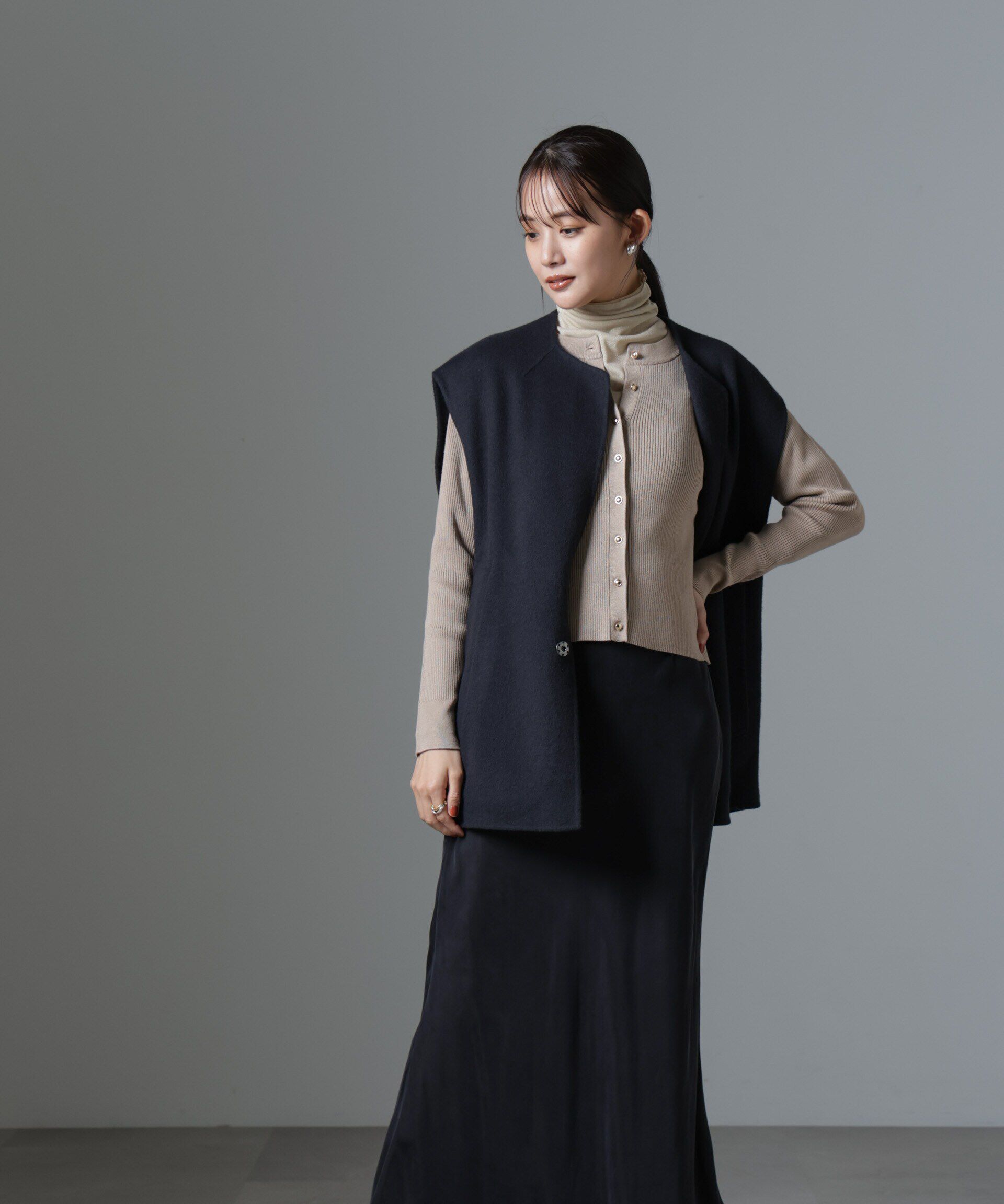 nano･universe「椿オイル加工リブカーディガン」|ニット・セーター|