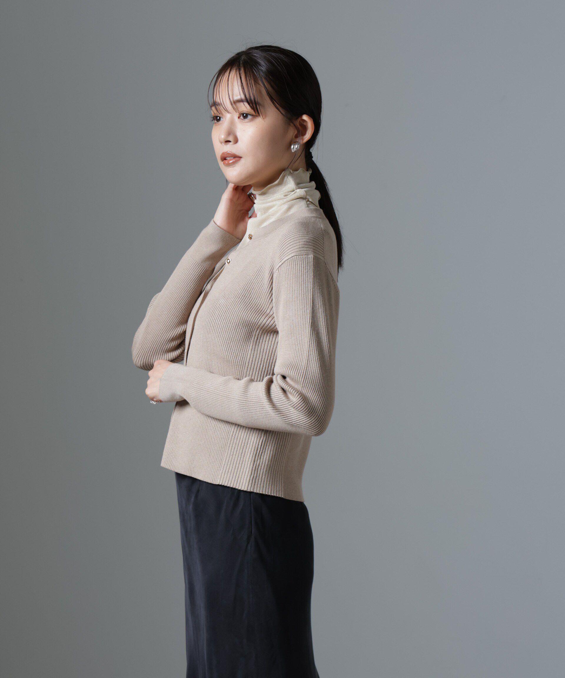 nano･universe「椿オイル加工リブカーディガン」|ニット・セーター|