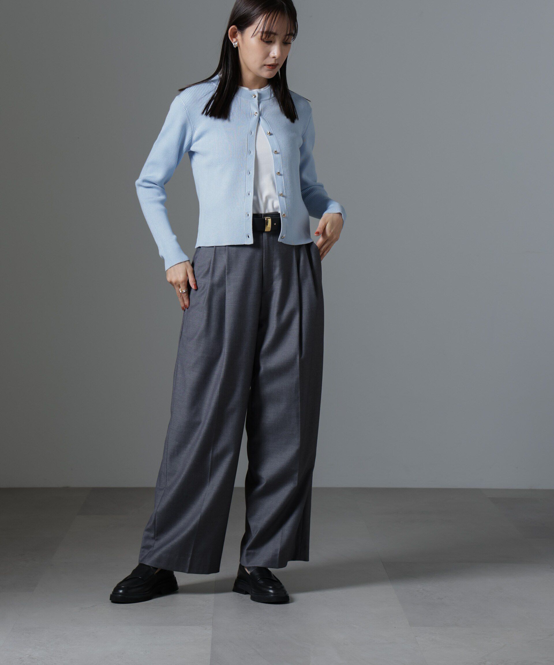 nano･universe「椿オイル加工リブカーディガン」|ニット・セーター|