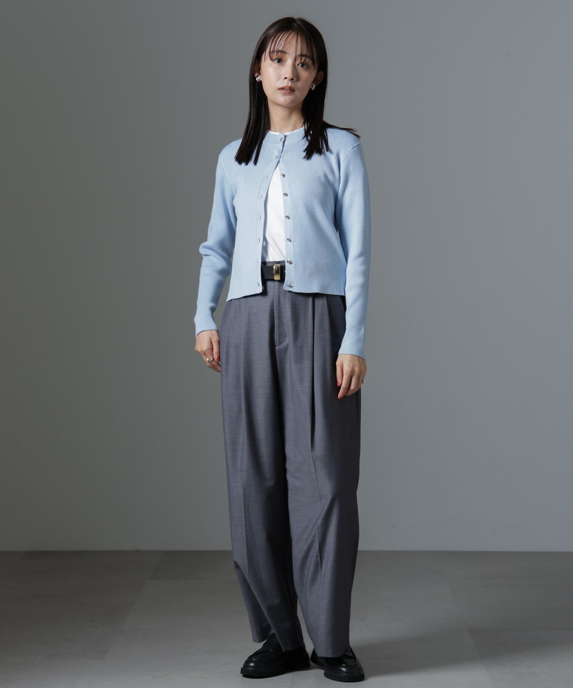 nano･universe「椿オイル加工リブカーディガン」|ニット・セーター|