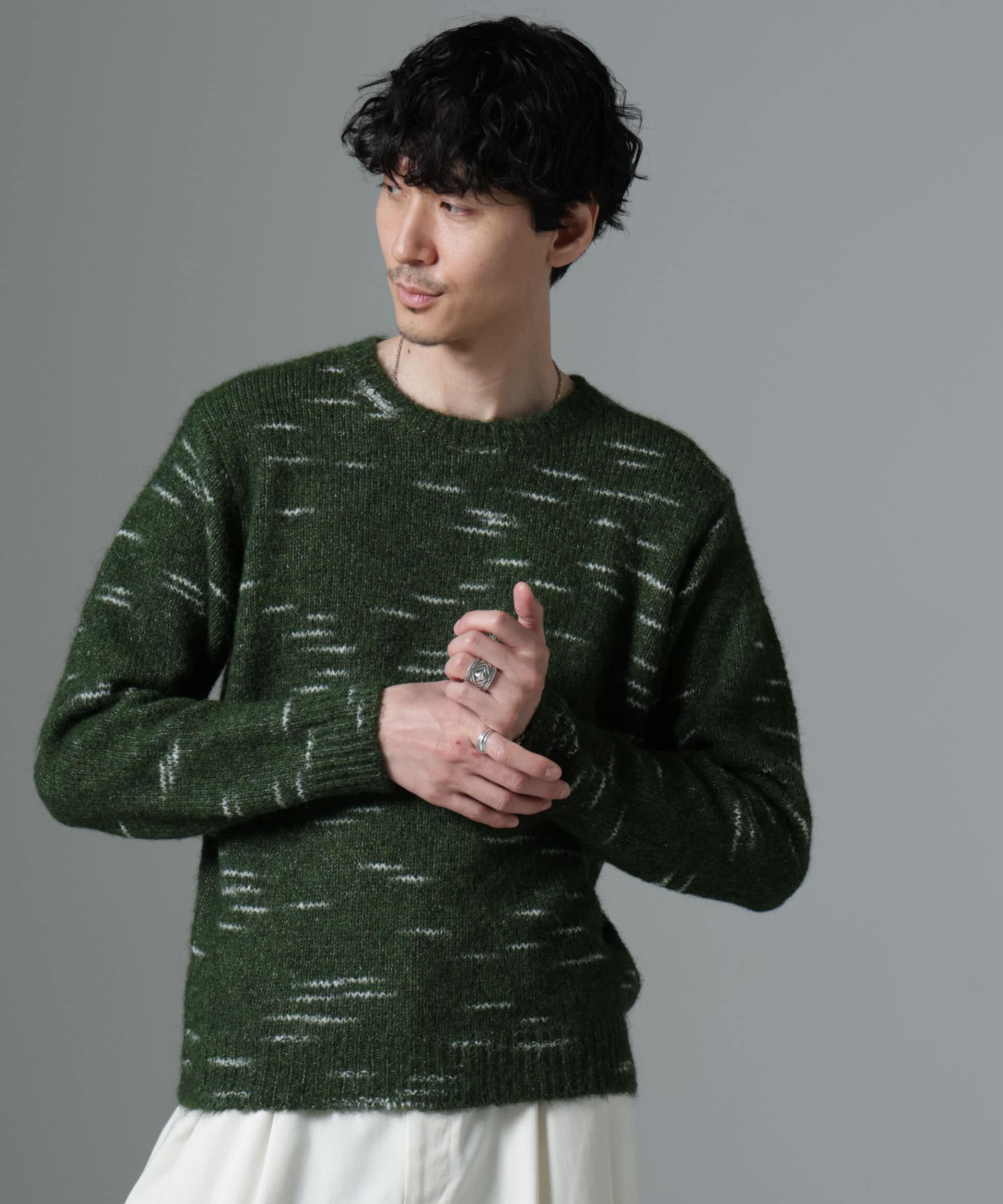 nano･universe「ノイズカモニット」|ニット・セーター|グリーン