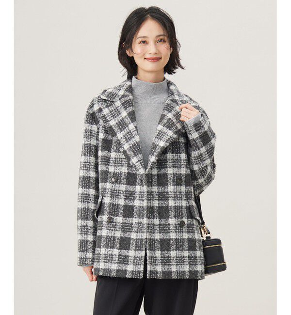 自由区「BALLIループミルドチェック コート」|その他|グレー&times;オフ